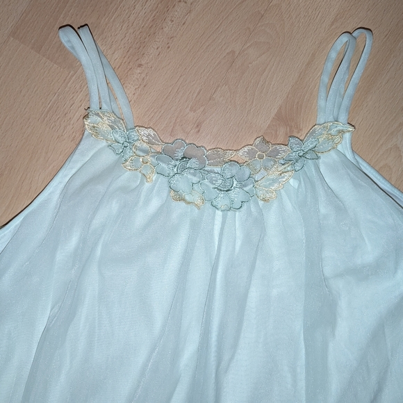 Vintage Miss Elaine Mint Green Babydoll Nightgown Peignoir Chiffon Applique 1960 - Picture 2 of 12